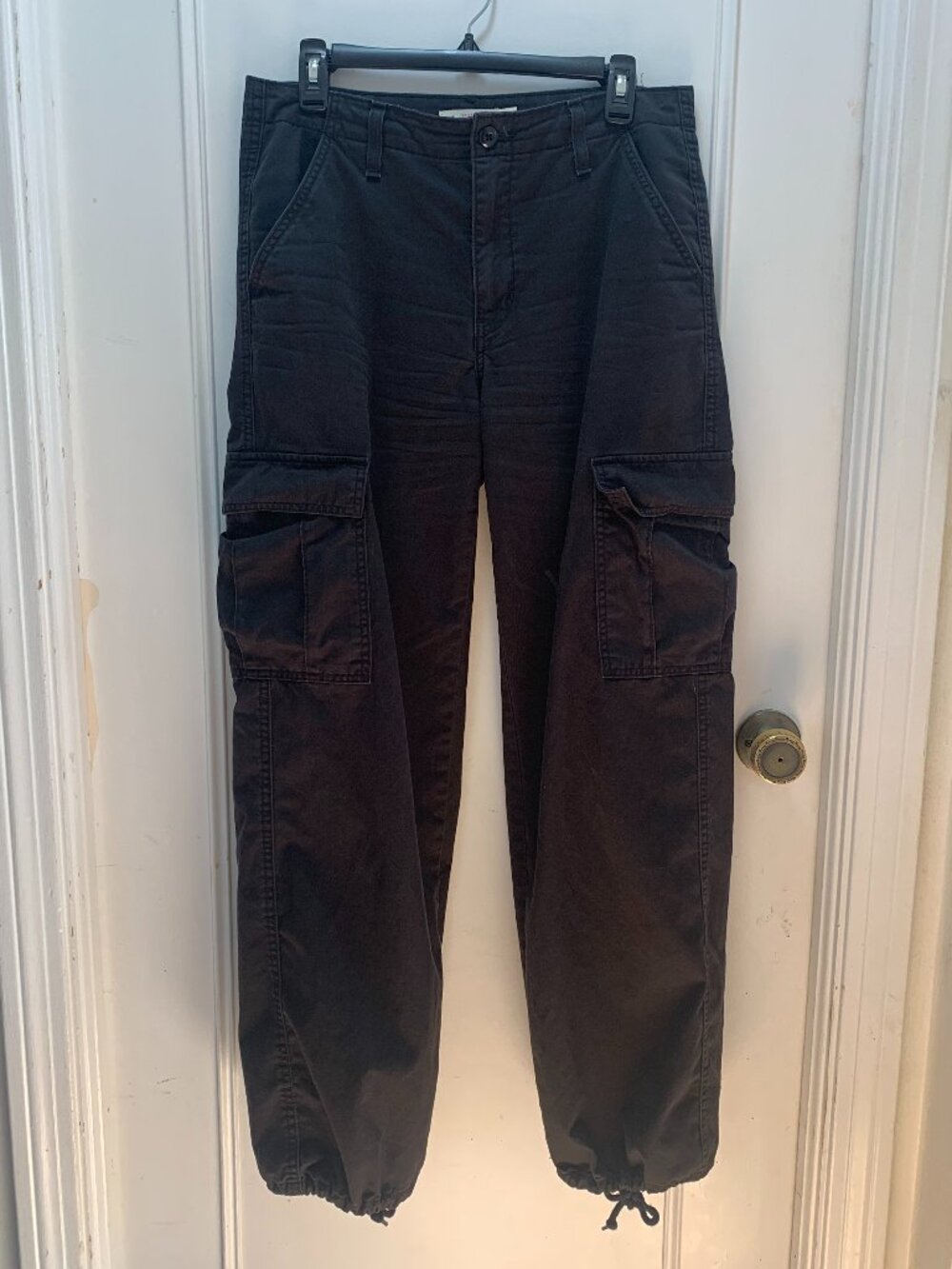 Levi's 94 Baggy Cargo Jeans Black Wide Leg Drawstring Ankle